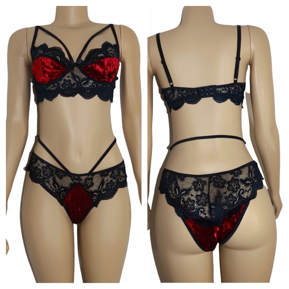 Laced Crushed Velvet Lingerie Set